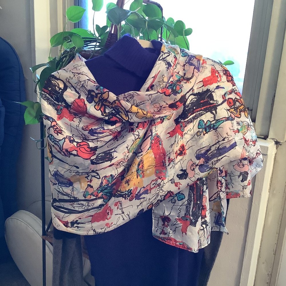 French Mannequins Parading on Huge 100% Silk Scarf